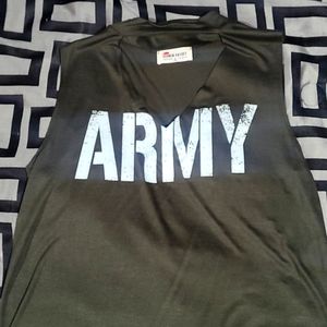 Army tank with V cut neckline.
